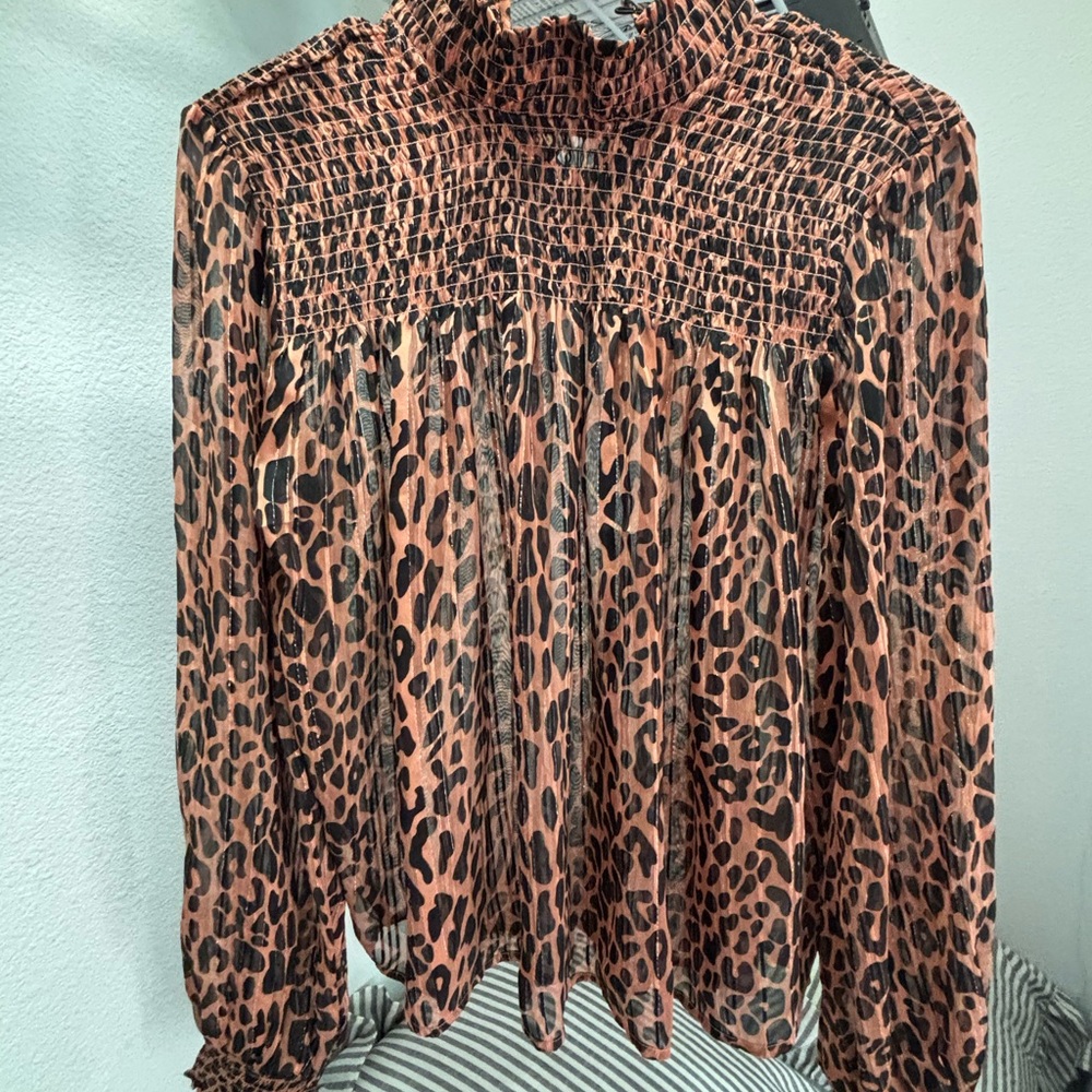 Scotch & Soda Animal Print Smocked Blouse
